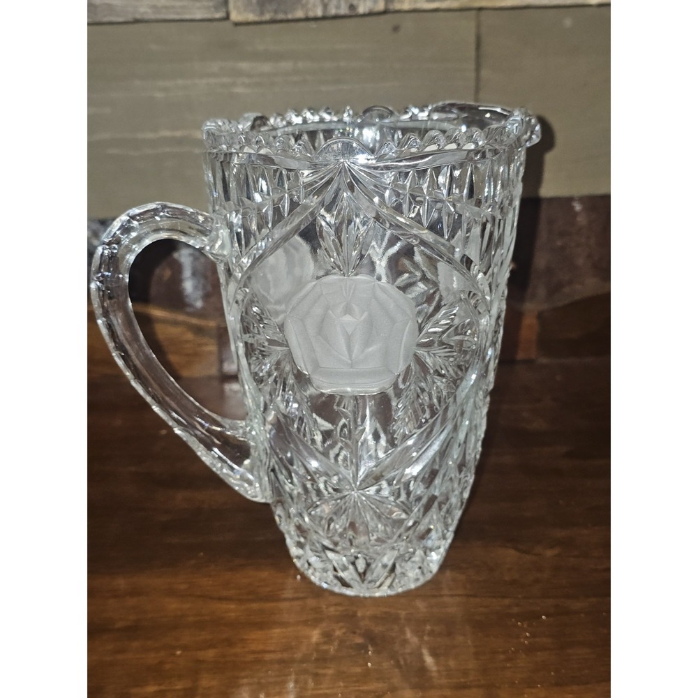 Crystal Pitcher Frosted Rose Anna Hutte Bleikristall 8" Germany Cut Flower